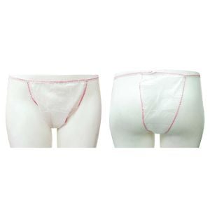 Tanga desechable mujer blanco con ribete rosa 35g/m2